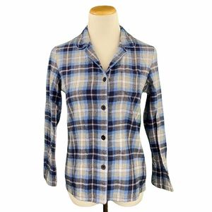 Nautica Blue Plaid Button Down Flannel Pajama Top